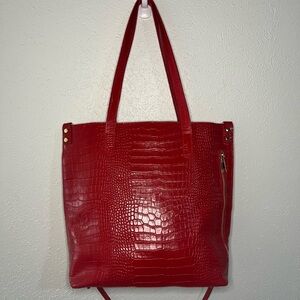 Vera Pelle Red Crocodile-Patterned Tote